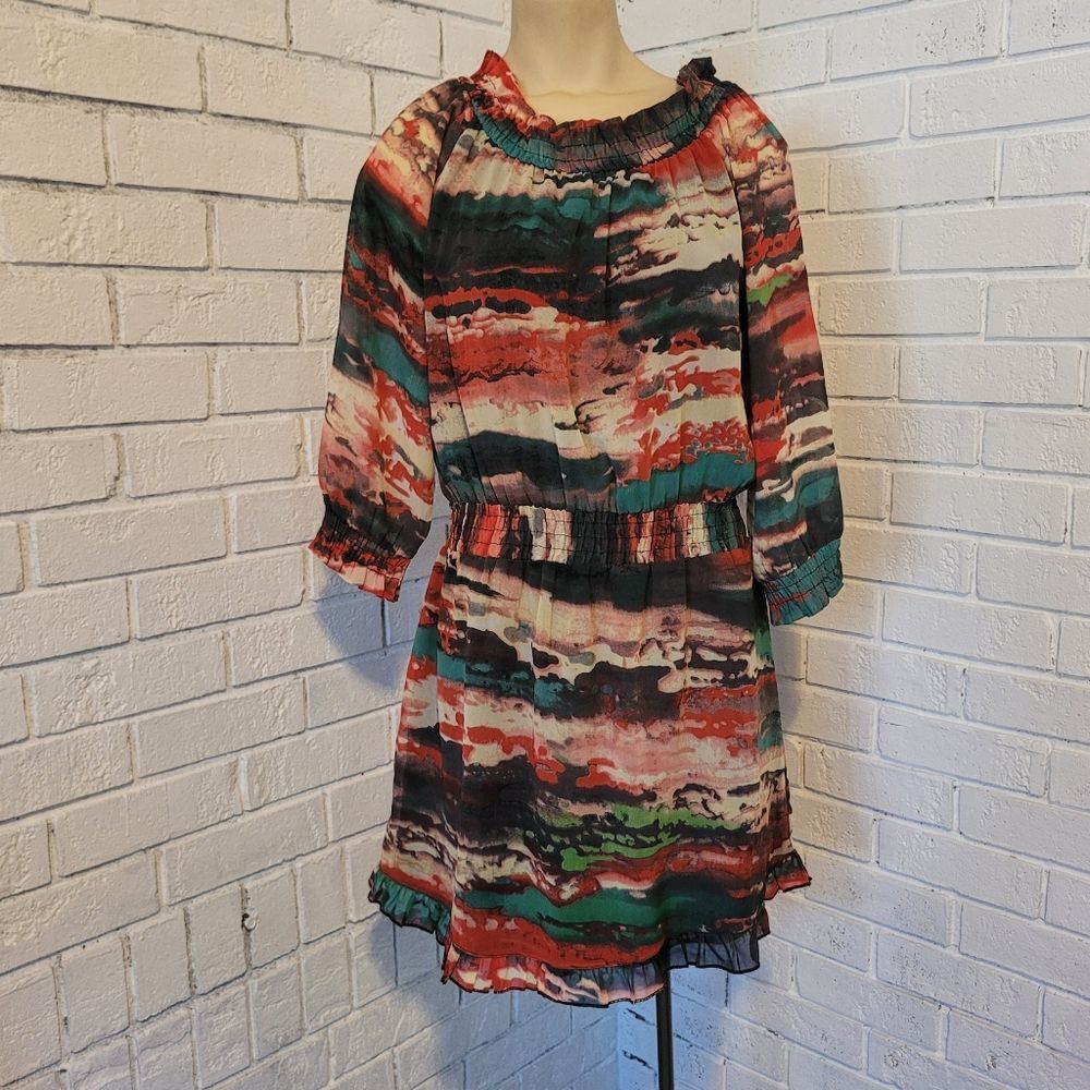 Colorful Abstract Print R Cinco Ranch Dress - Size Small